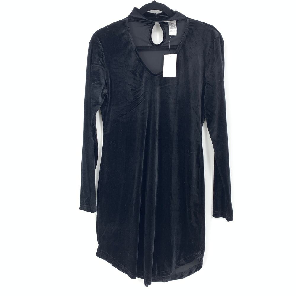 Cool Attitude Women's Size Large Long Sleeve Choker Neck Black Velvet Dress NEW